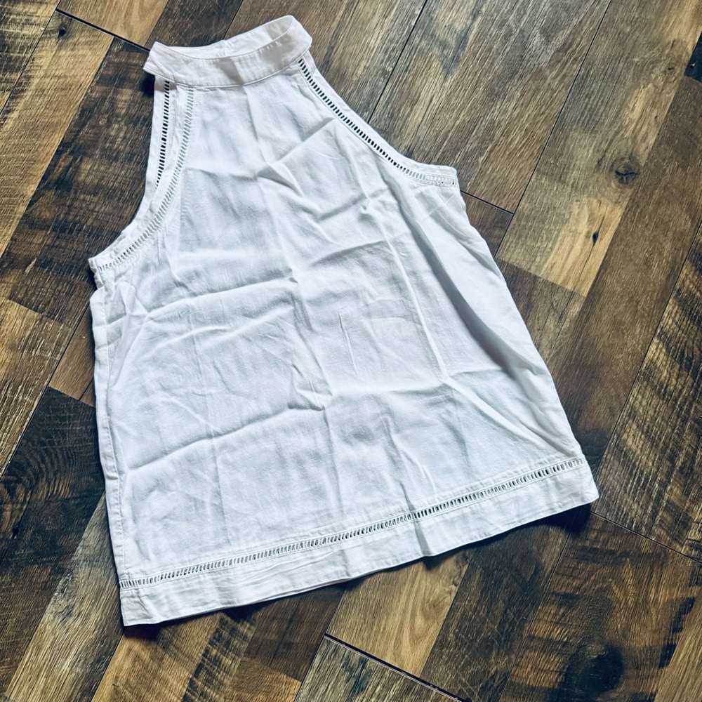 Anthro Cloth & Stone White High-Neck Tank with Eyelet Trim